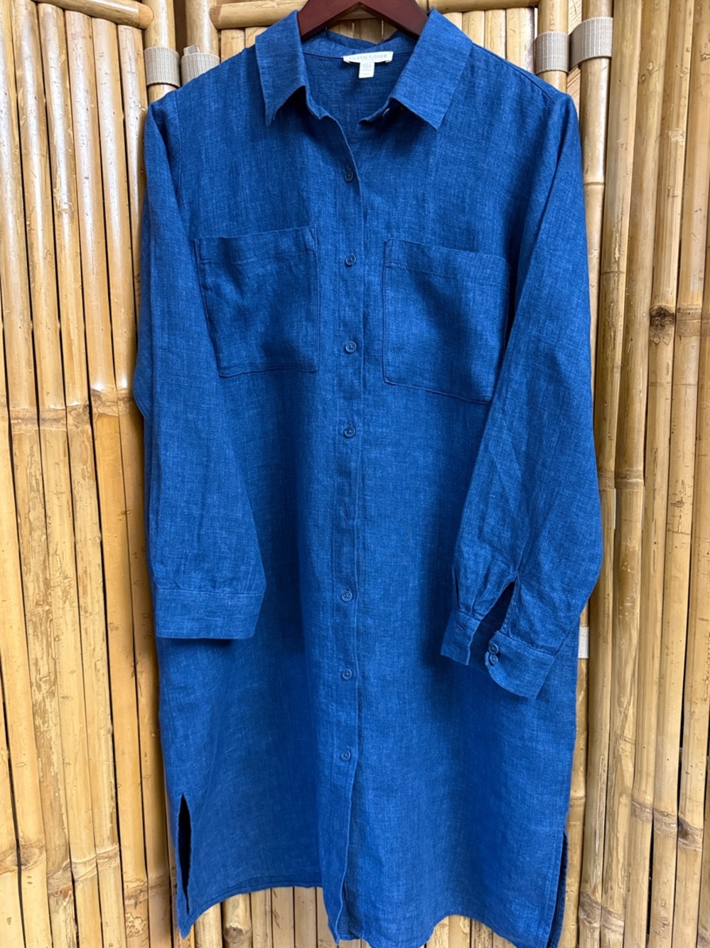 Eileen Fisher Washed Organic Linen Delave Shirt Dress. Size PS